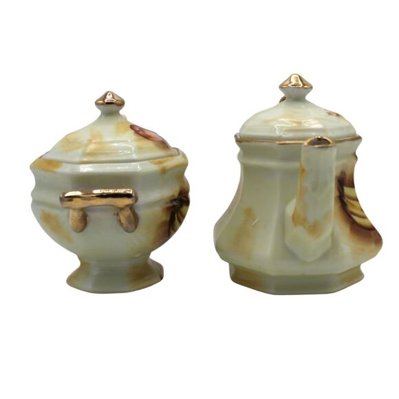 Vintage Porcelain Sugar Creamer Set Enesco Japan Porcelain Fall Fruit Design - Picture 6 of 8